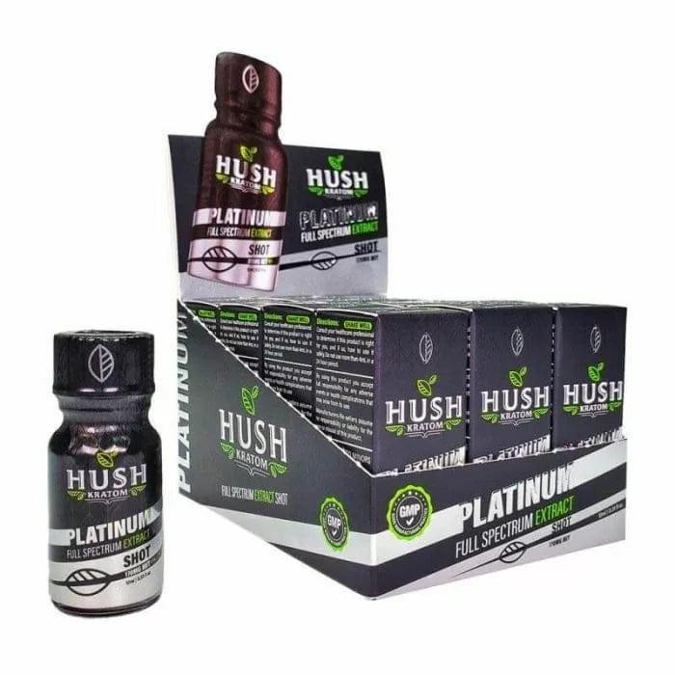 Picture of Hush kratom platinum full spectrum extract shots 10ml 12ct/bx