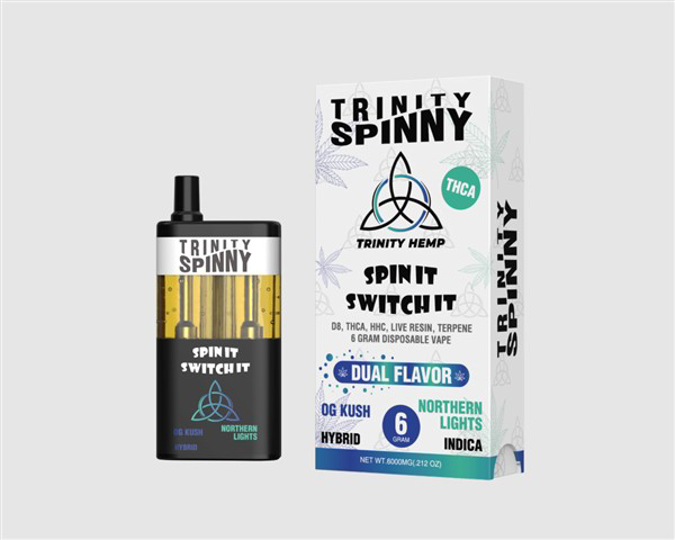Picture of trinity spinny dual flavor disposable thca 6gm  - OG KUSH & NORTHERN LIGHTS