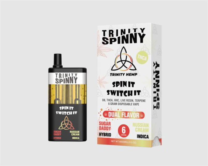 Picture of trinity spinny dual flavor disposable thca 6g 5ct/bx -SUGAR DADDY- RUSSIAN CREAM
