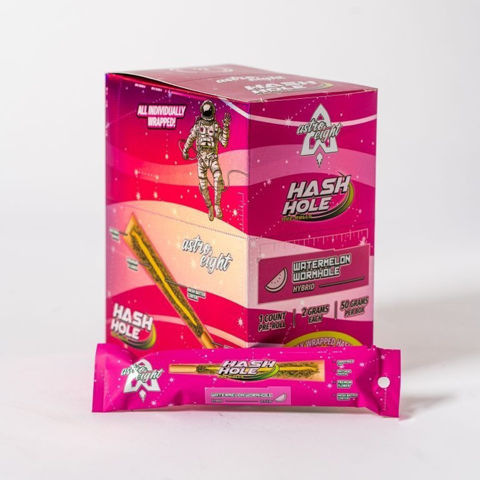 Picture of ASTRO EIGHT HASH HOLE PRER-ROLLS  2GM 25 CT - WATERMELON WORMHOLE