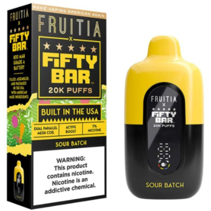Picture of FIFTY BAR DISPOSABLE 20KPUFFS 5CT/BX - FRUITIA SOUR PUNCH
