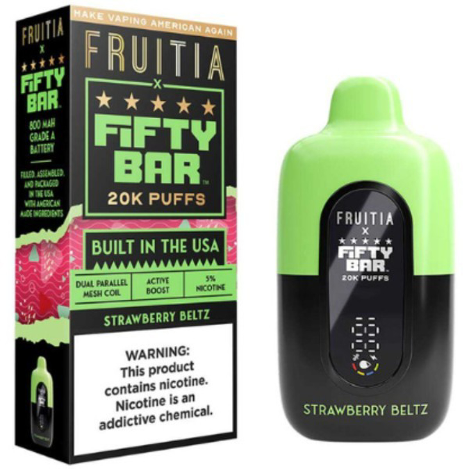 Picture of FIFTY BAR DISPOSABLE 20KPUFFS 5CT/BX - FRUITIA STRAWBERRY BELTZ
