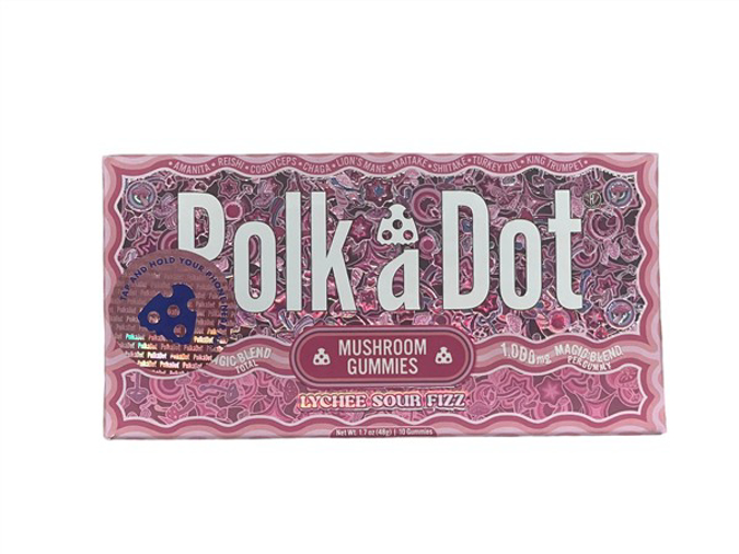 Picture of POLKADOT MUSHROOM MAGIC BLEND GUMMIES 1.7OZ 48G 10000MG 10CT - LYCHEE SOUR FIZZ