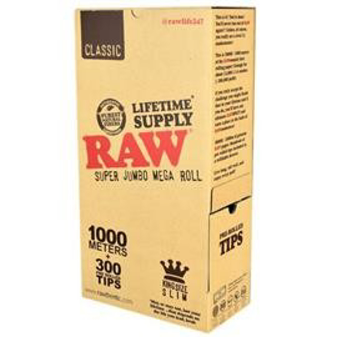 Picture of RAW Classic KS 1000m Mega Roll w Pre Rolled Tips 300ct