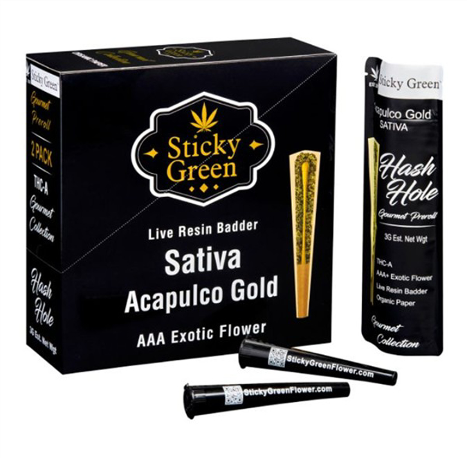 Picture of STICKY GREEN HASH HOLE PREROLLS 3GM 2CT - ACAPULCO GOLD