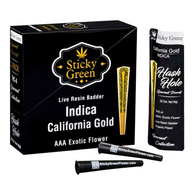 Picture of STICKY GREEN HASH HOLE PREROLLS 3GM 2CT - CALIFORNIA GOLD