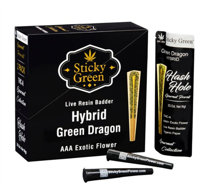 Picture of STICKY GREEN HASH HOLE PREROLLS 3GM 2CT - GREEN DRAGON