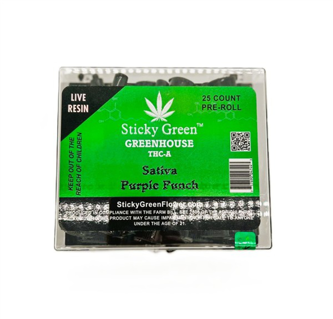 Picture of STICKY GREEN GREENHOUSE PREROLLS 25CT - PURPLE PUNCH