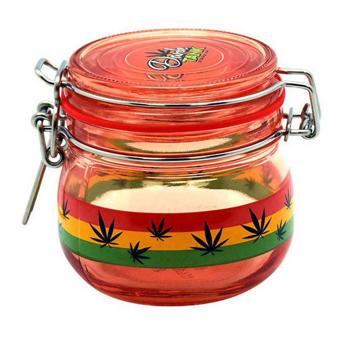 Picture of FUJIMA GLASS STORAGE JAR 500ML 1CT - RED RASTA LEAVES