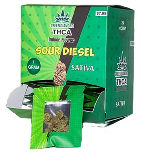Picture of GREEN DIAMOND FLOWER 1GM 24CT - SOUR DIESEL