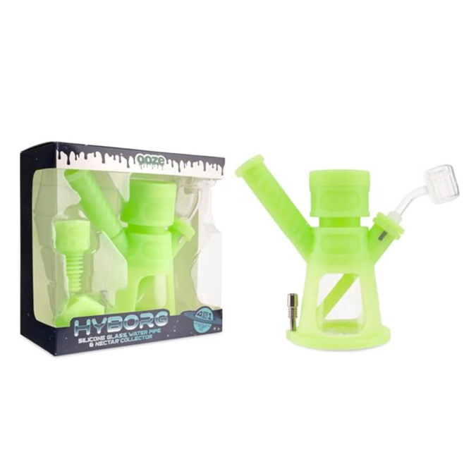 Picture of Ooze Hyborg 6.5" Waterpipe & Nectar Collector Hyborg Green Glow