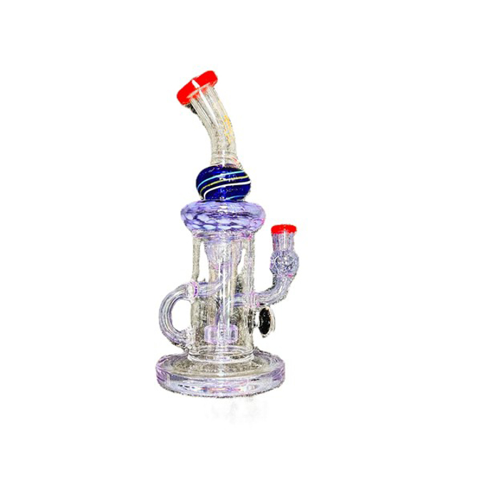 Picture of Kandy Glass Water Pipe 10" Circ Perc w/ Connecting Percs & Ring in Middle w/ Smaller Colored Ring Above/ Bent Neck GB10''5MMBJKDYX-017