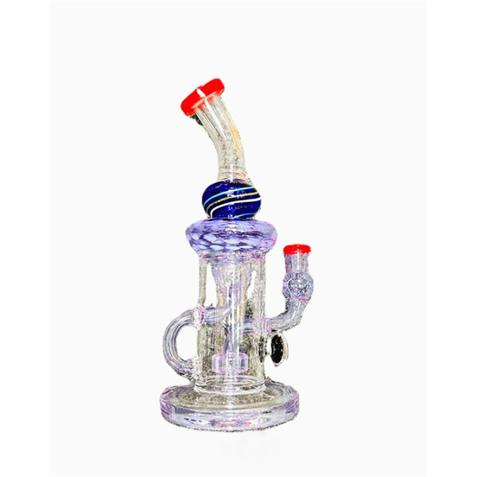 Picture of Kandy Glass 12" Water Pipe Cylindrical Shape Base w/ Drip Jalapeno Shape Perc, Ring Below Wigwag Design on Neck GB11.81''5MMBLKDYX-018