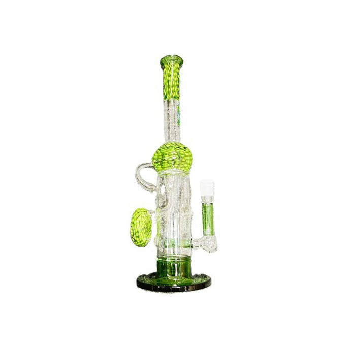 Picture of KANDY GLASS 14 INCH WATER PIPE CYLINDRICAL BASE W/ ROD PERC & HONEYCOMB DESIGN IN MIDDLE, DISC ON SIDE & ON NECK GB13.77''5MMGRKDYX-004