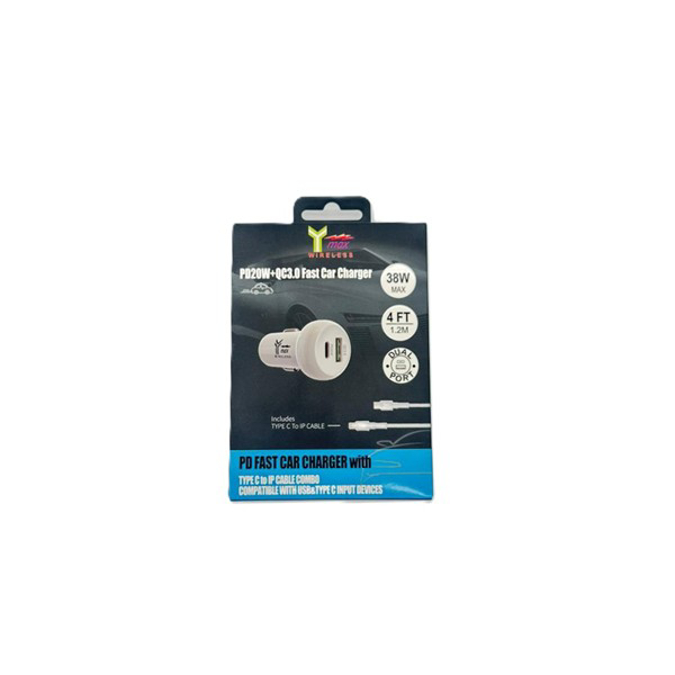 Picture of Y MAX PD FAST CAR CHARGER - TYPE C TO IPHONE CABLE COMBO