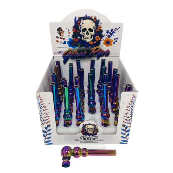 Picture of GLASS PIPE 24CT - RAINBOW SKULL 