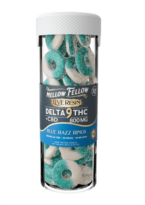 Picture of MELLOW FELLOW GUMMIES LIVE RESIN D9 800MG - BLUE RAZZ RINGS