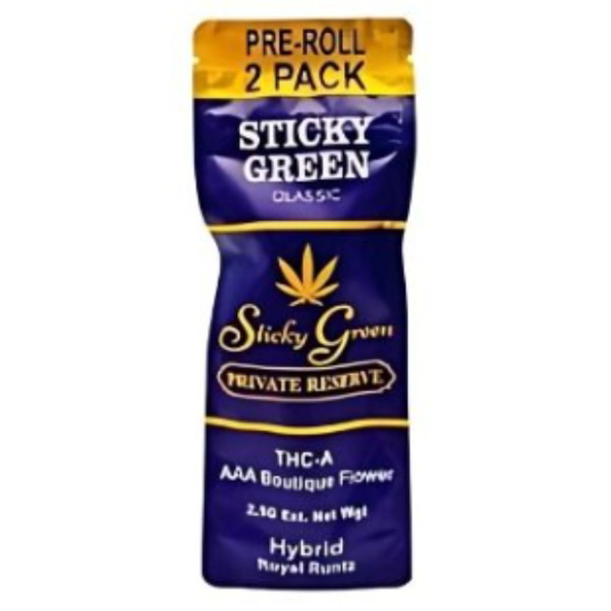 Picture of STICKY GREEN PRIVATE RESERVE AAA PREROLLS 2.5GM 2CT - HYBRID