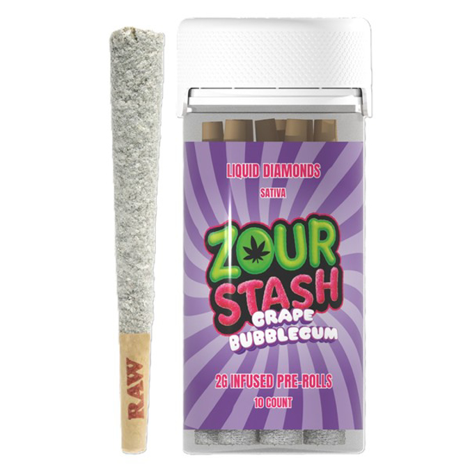 Picture of ZOUR STASH TCH-A 2G PREROLLS 10 PK- GRAPE BUBBLEGUM