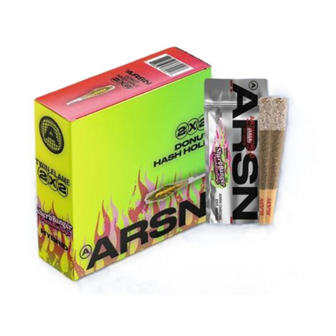 Picture of ARSN TWIN FLAME HASH HOLE PREROLLS 2GM 2CT - SHERB BANGER PEACH FIRE RINGS