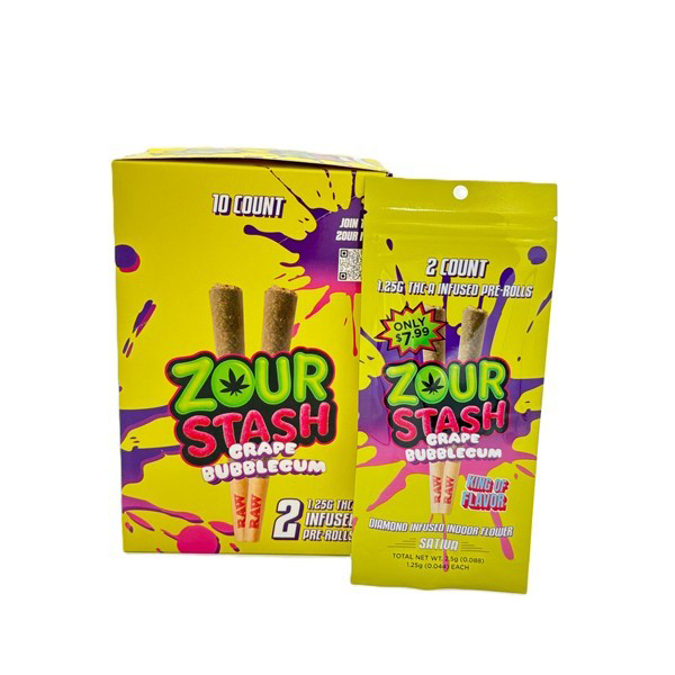 Picture of ZOUR STASH PREROLLS 1.5GM 2CT - GRAPE BUBBLEGUM