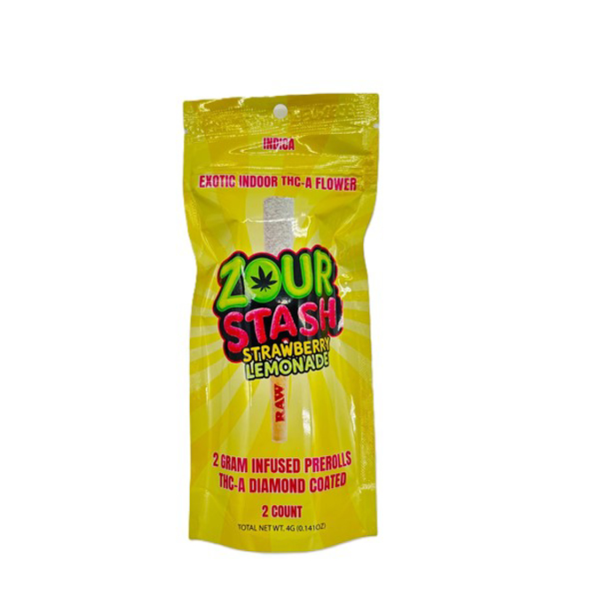 Picture of ZOUR STASH PREROLLS IN TUBE 2GM 2CT - STRAWBERRY LEMONADE