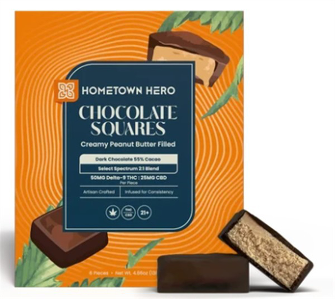 Picture of HOMETOWN HERO CHOCOLATE SQUARES 50MG 6CT - CREAMY PEANUT