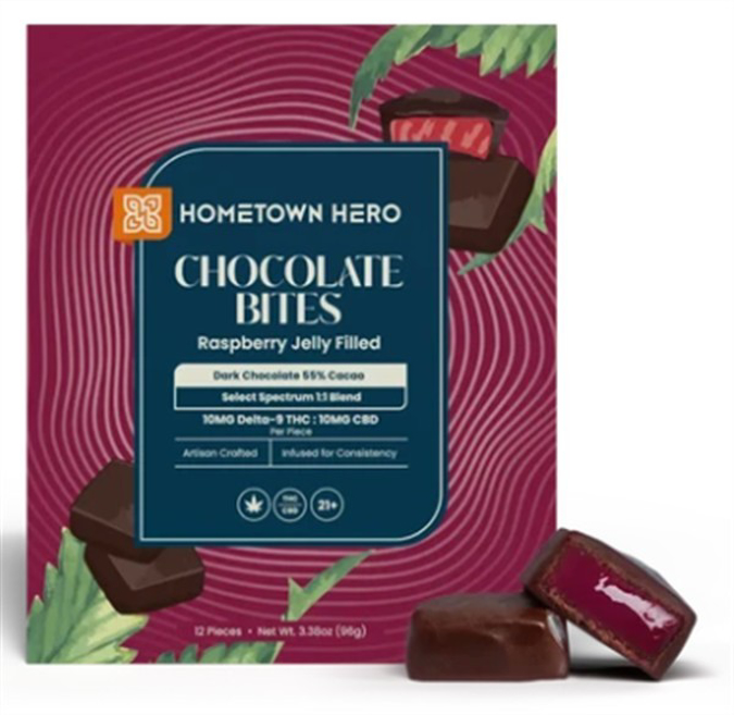 Picture of HOMETOWN HERO CHOCOLATE BITES 10MG 12CT - RASPBERRY