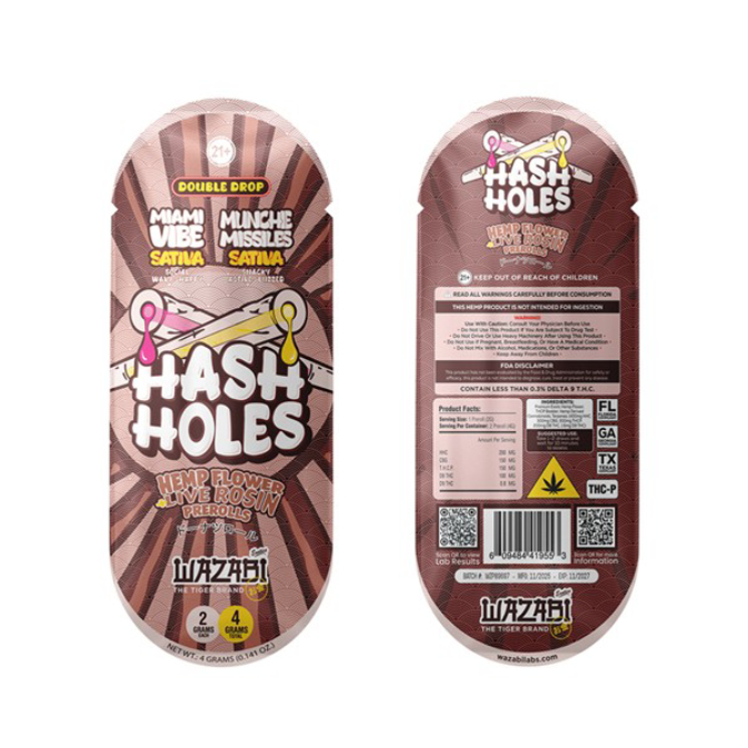 Picture of WAZABI HASH HOLES PREROLL 2GM 2CT  - MIAMI VIBE MUNCHIE MISSILES