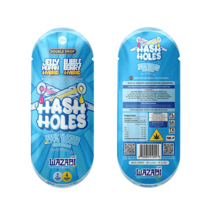 Picture of WAZABI HASH HOLES PREROLL 2GM 2CT  - JELLY MUFFIN BUBBLE BERRY