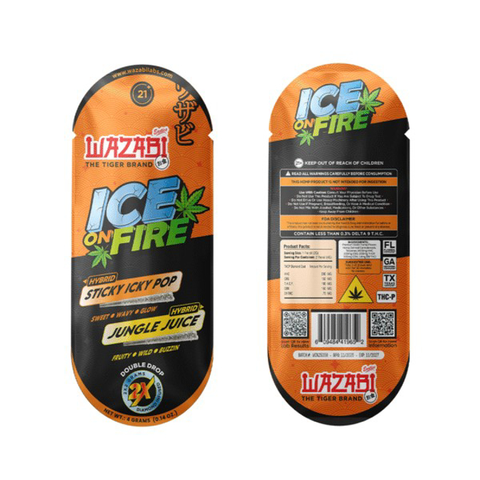 Picture of WAZABI ICE ON FIRE PREROLLS 2GM 2CT - STICKY ICKY POP JUNGLE JUICE