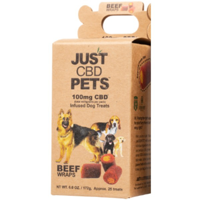 Picture of JUST CBD DOG TREATS 100MG 25CT/BOX - BEEF WRAPS