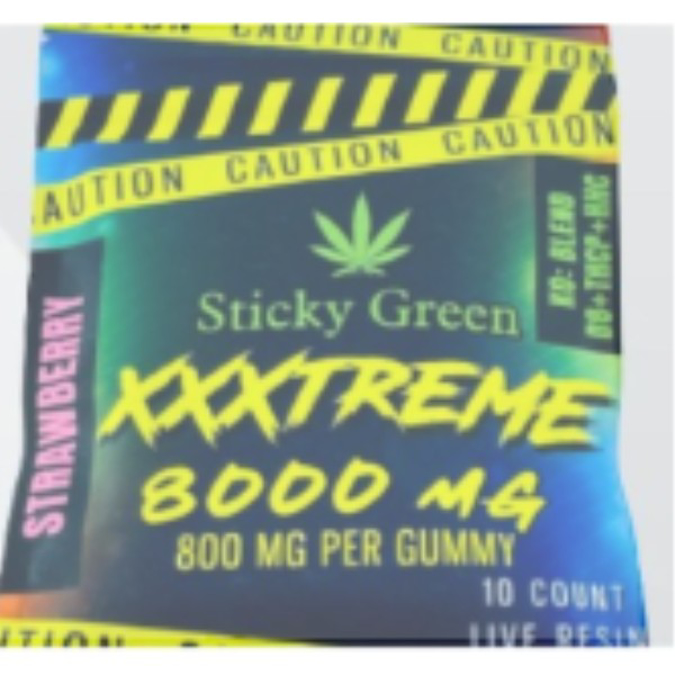 Picture of STICKY GREEN XXXTREME GUMMY 800MG 10CT - STRAWBERRY