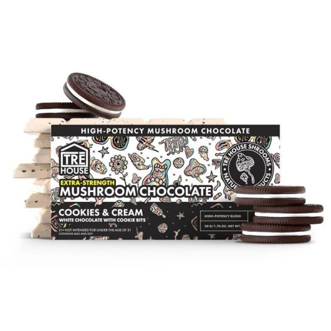 Picture of TRE HOUSE MUSHROOM CHOCOLATE 50GM 15CT/BAR - COOKIES AND CREAM