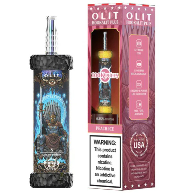 Picture of OLIT HOOKALIT PLUS DISPOSABLE 100K PUFF 5CT - PEACH ICE