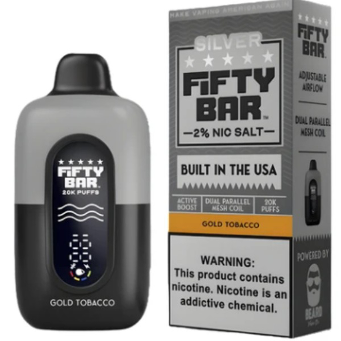 Picture of FIFTY BAR DISPOSABLE 20KPUFFS 5CT/BOX - SILVER GOLD TOBACCO