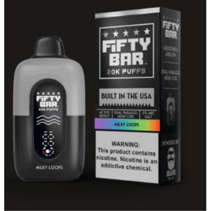 Picture of FIFTY BAR DISPOSABLE 20KPUFFS 5CT/BOX - SILVER MILKY LOOPS