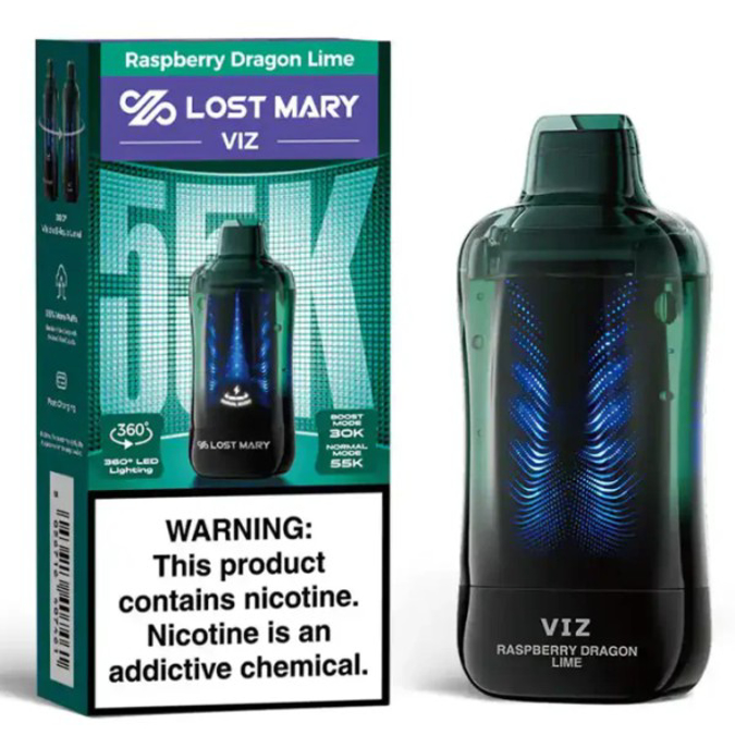Picture of LOST MARY VIZ DISPOSABLE 55K PUFF 5CT/BOX - RASPBERRY DRAGON LIME