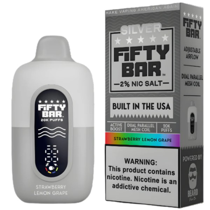 Picture of FIFTY BAR DISPOSABLE 20KPUFFS 5CT/BOX - SILVER STRAWBERRY LEMON GRAPE