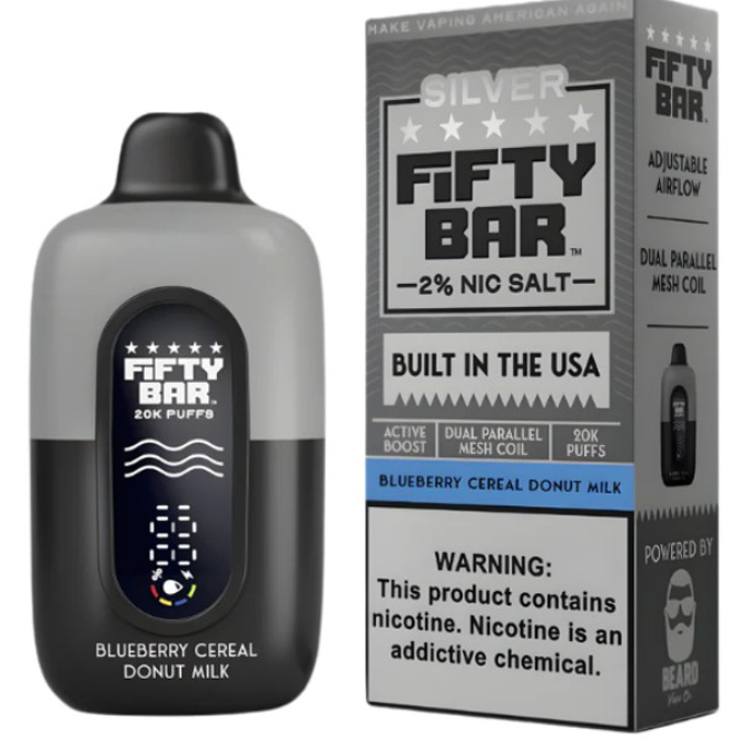 Picture of FIFTY BAR DISPOSABLE 20KPUFFS 5CT/BOX - SILVER BLUEBERRY CEREAL DONUT MILK