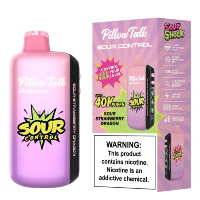 Picture of PILLOW TALK DISPOSABLE 40K PUFF 5CT/BOX - SOUR CONTROL SOUR STRAWBERRY DRAGON
