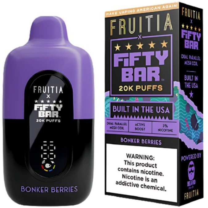 Picture of FIFTY BAR DISPOSABLE 20KPUFFS 5CT/BX - FRUITIA  BONKER BERRIES