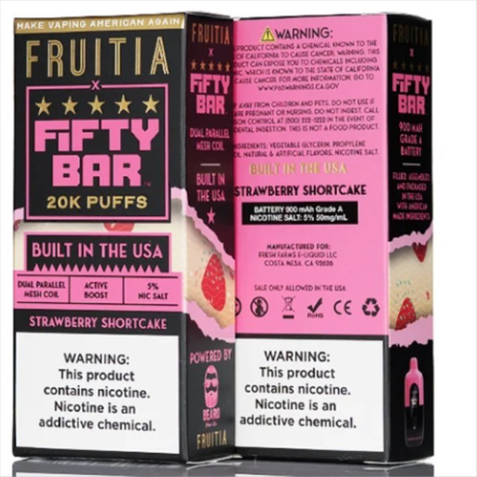 Picture of FIFTY BAR DISPOSABLE 20KPUFFS 5CT/BX - FRUITIA STRAWBERRY SHORTCAKE