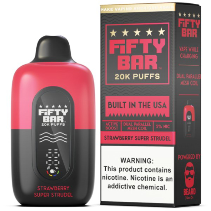 Picture of FIFTY BAR DISPOSABLE 20KPUFFS 5CT/BX - STRAWBERRY SUPER STRUDEL